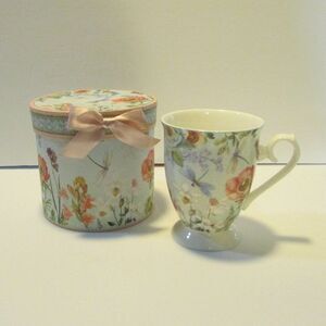 Delton porcelain dragonfly floral mug with matching gift box coffee tea cup